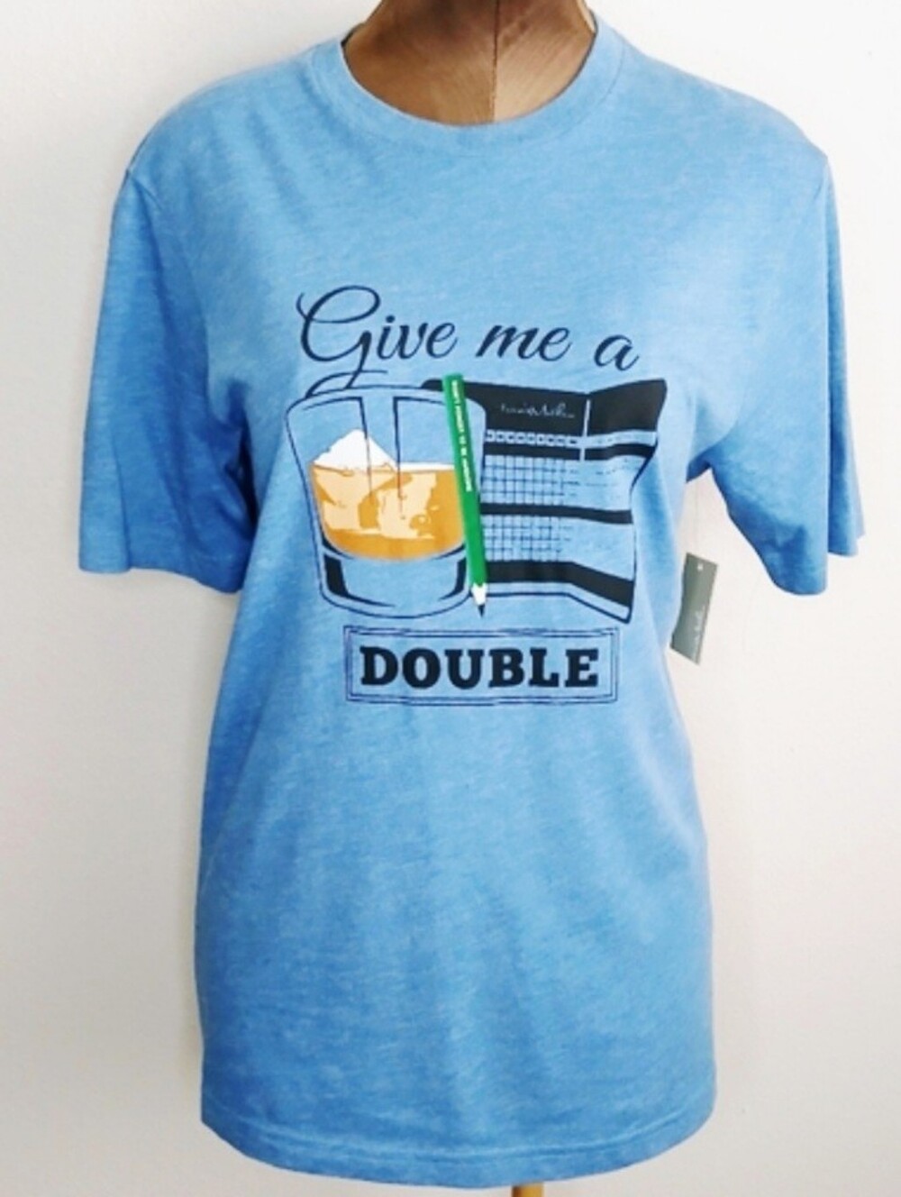 Travis Mathews Blue Graphic Tee Size Small "Give Me A Double " Golfcore